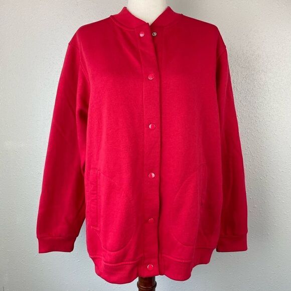 Tudor Court Oversized Red Button Down Sweatshirt Size L EUC - Picture 1 of 8
